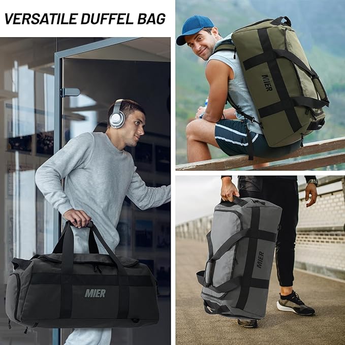 MIER Gym Bag for Men Large Duffel Backpack with Shoe Compartment, 60L Convertible Duffle Bags Weekender Overnight Bag for Gym Sports Travel, Black