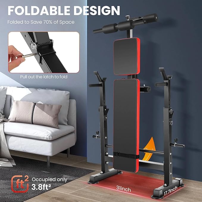 OPPSDECOR 6 in 1 Adjustable Weight Bench with Squat Rack and Removable Foot Bracket, 600lbs Bench Press Set Workout Bench with Weight Storage Sit up Incline Flat Decline Strength Training for Home Gym