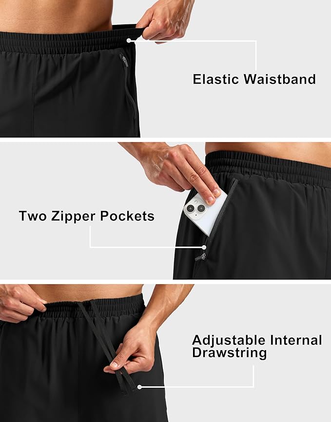 Pudolla Men's 7" Running Shorts with Zipper Pockets Quick Dry 2 in 1 Workout Gym Shorts with Liner for Tennis Yoga Training