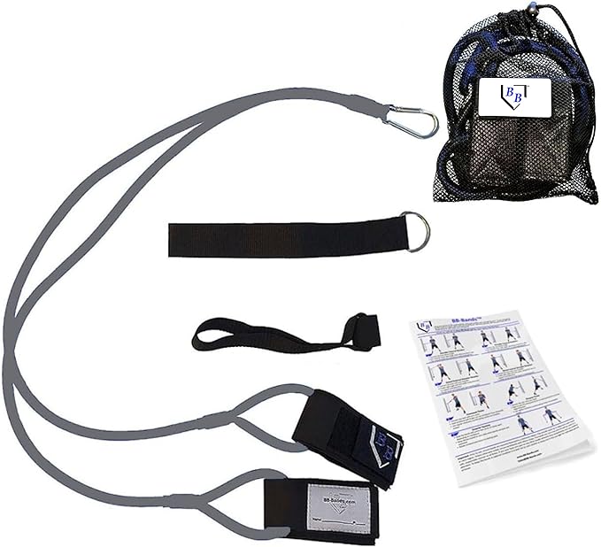 BB Bands Baseball Softball Resistance Training Bands - Arm Strength, Pitching Conditioning Equipment, 3 Strengths (Youth, Adult, Heavy), 7 Colors, Includes Anchor Strap, Door Mount, Bag, Workout Guide