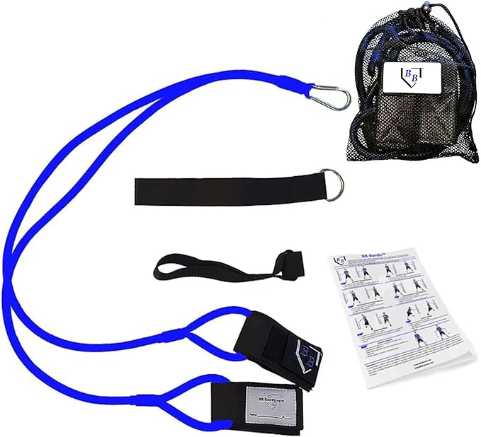 BB Bands Baseball Softball Resistance Training Bands - Arm Strength, Pitching Conditioning Equipment, 3 Strengths (Youth, Adult, Heavy), 7 Colors, Includes Anchor Strap, Door Mount, Bag, Workout Guide