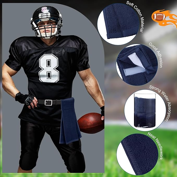 Shimeyao 2 Pcs Cotton Sports Football Towel with Closure Pitching Football Sweat Towel for Sports Gym Men Women Accessories(Dark Blue,Classic)