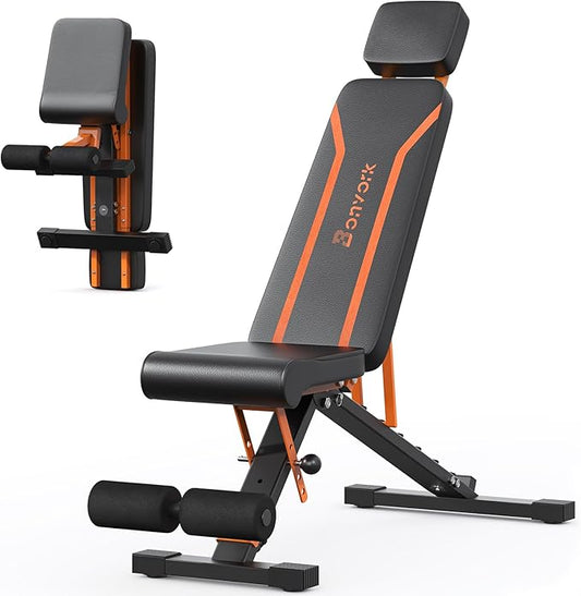 700LBS Adjustable Weight Bench with Headrest - Skypelia Foldable Workout Bench Press with Thickened Steel for Home Gym,Incline Strength Training Exercise Bench for Full Body with 3 Sec Fast Folding