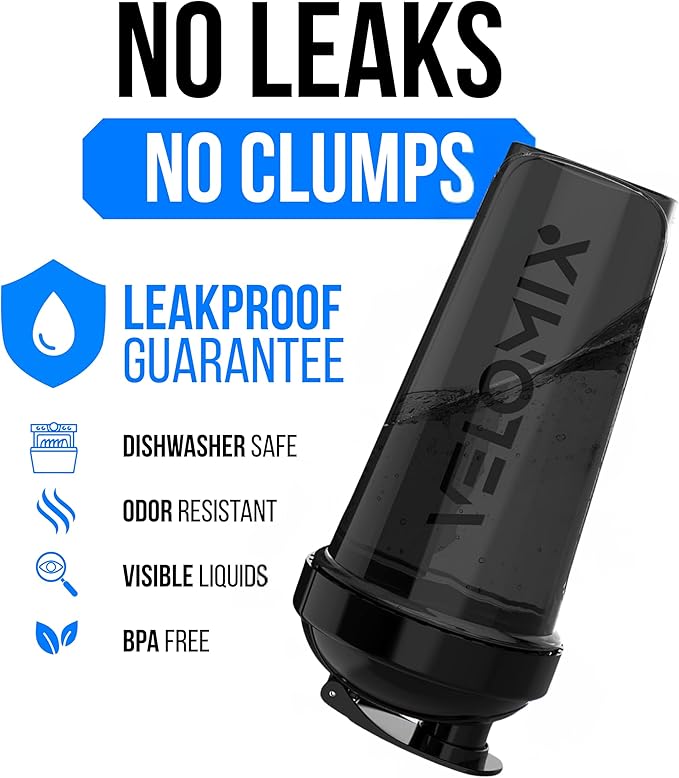 VELOMIX -2 Pack- 28 oz Protein Shaker Bottles for Protein Mixes - 2x Wire Whisk | Leak Proof Shaker Cups for Protein Shakes | Protein Shaker Bottle Pack | Shakers for Protein Shakes-Blue&Black