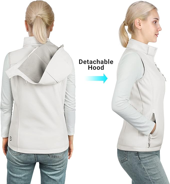 Outdoor Ventures Women's Hooded Lightweight Softshell Vest, Windproof Fleece Lined Sleeveless Jacket for Golf Running Travel