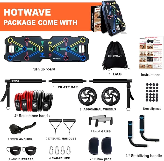 HOTWAVE Push Up Board, Portable Pushup Board for Men, Foldable Push-up Board, Multifunctional Push Up Board 20 in 1 at Home Gym, Pushup Handles for Chest Muscle Exercise Strength Training Equipment
