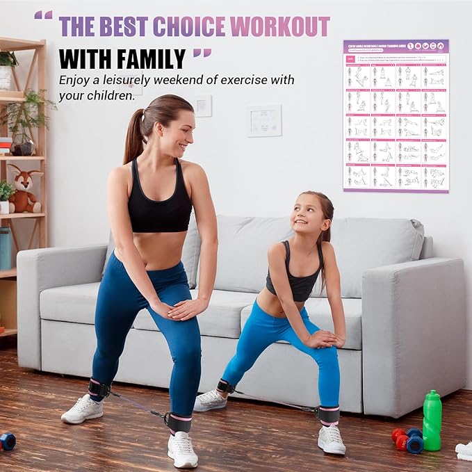 Ankle Resistance Bands With Cuffs for Working Out, Kickbacks, Hip, Leg and Glute Exercise - Training Poster Included - for Women