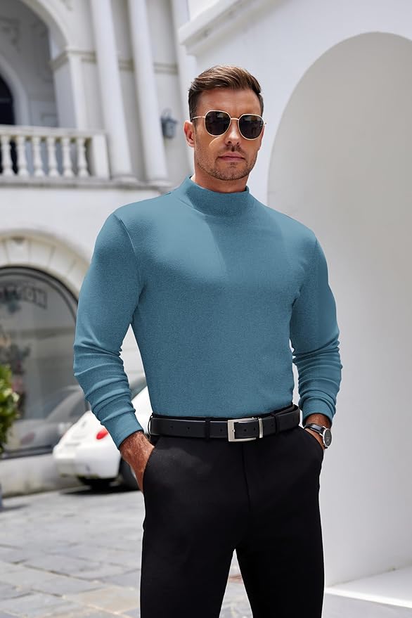 COOFANDY Mens Mock Turtleneck Long Sleeve Shirts Basic Thermal Turtle Neck Undershirt Lightweight Pullover Sweaters Top