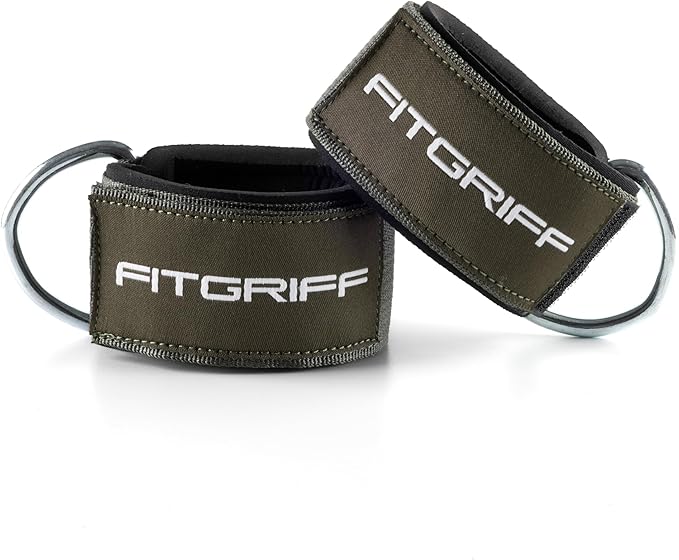 Fitgriff® Ankle Straps V2 for Cable Machine (2 Pieces) - Gym Workout Equipment - Leg Pulley Attachment, Kickback Straps