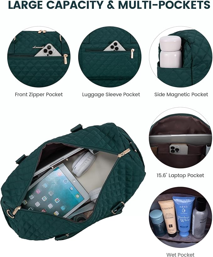 LOVEVOOK Travel Duffle Bag for Women, Weekender Overnight Bag with Shoe Compartment, Carry on Bag with Toiletry Bag, Gym Duffel Bag with Wet Pocket, Hospital Bags for Labor and Delivery 3 Pcs Set