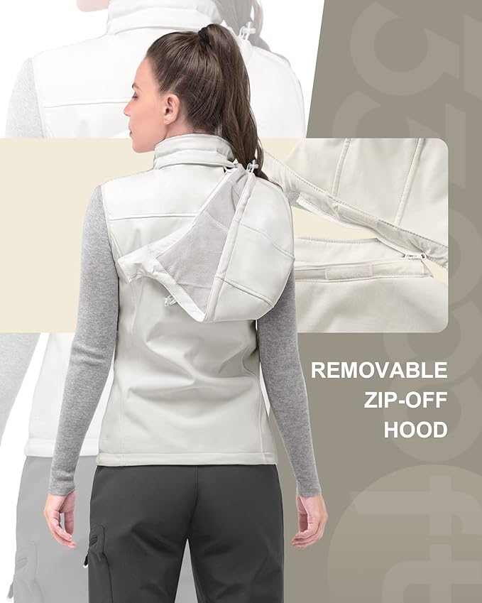 33,000ft Women's Hooded Lightweight Softshell Vest Fleece Lined Windproof Zip Up Sleeveless Jacket for Hiking Golf Running