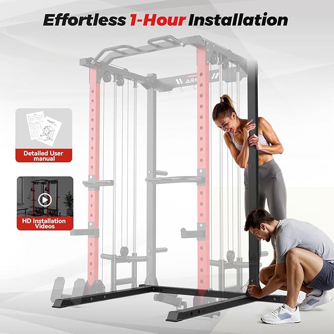 ARMAC Multi-Functional Power Rack-2000lbs Capacity All-in-One Squat Rack with Dual Pulley System, Power Cage for Home Gym Strength Training