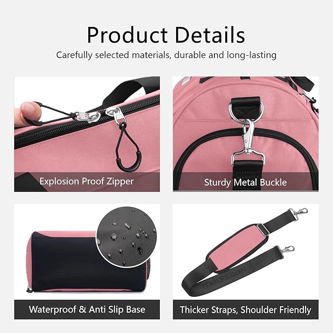 TOPDesign Gym Bag for Women & Men, Unisex Duffel Bag with Shoe Compartment & Wet Pocket for Travel Sports Gym (M Pink)