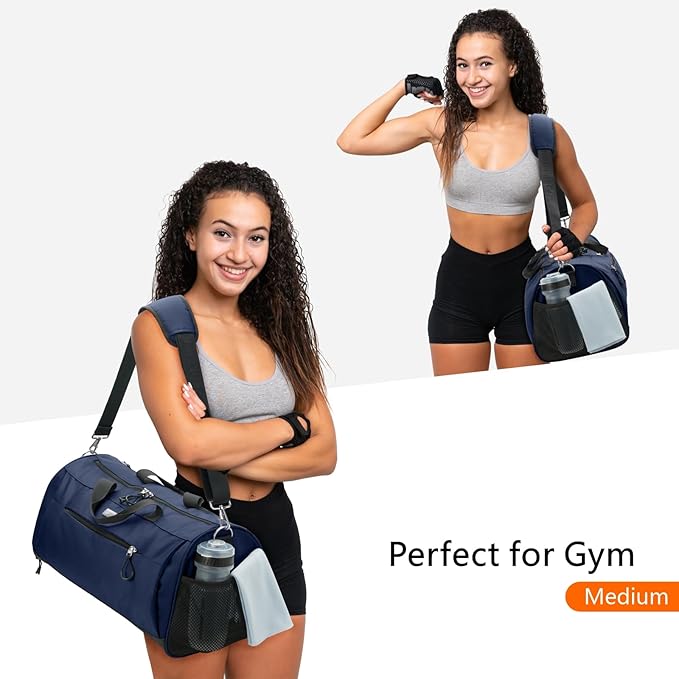TOPDesign Gym Bag for Women & Men, Unisex Duffel Bag with Shoe Compartment & Wet Pocket for Travel Sports Gym (L Blue)