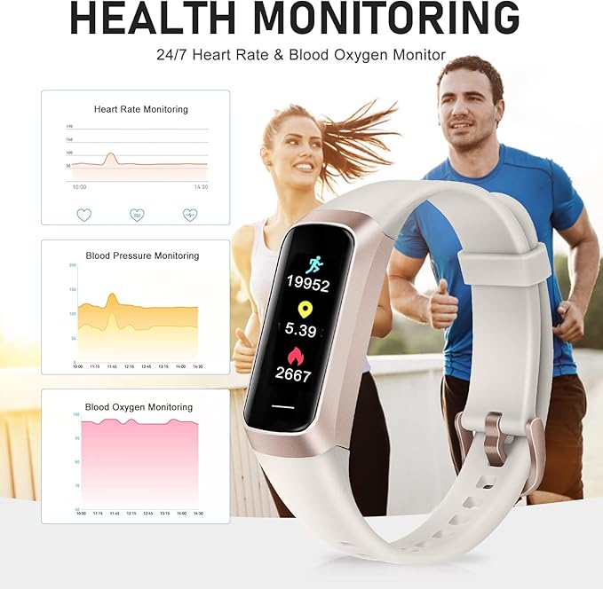 Fitness Tracker, Step Tracker with 24/7 Heart Rate, Blood Oxygen, Blood Pressure Watch, Sleep Trackers with 1.1" AMOLED Touch Color Screen, Calories Step Counter Activity Pedometer for Women Men