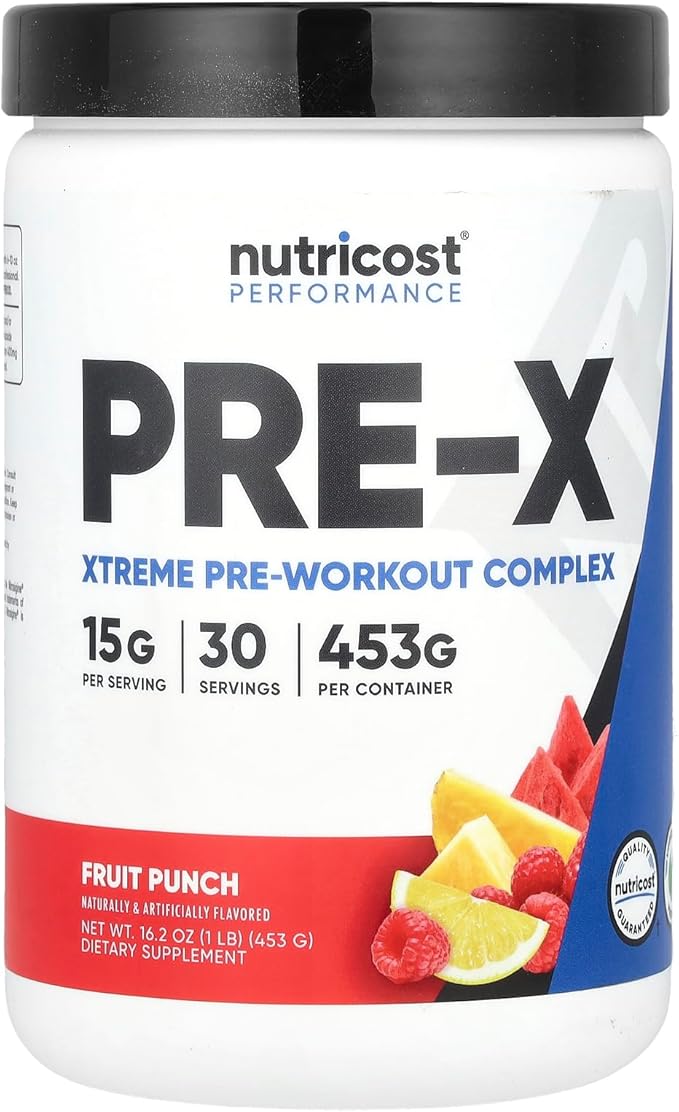 Nutricost Pre-X Xtreme Pre-Workout Complex Powder, Fruit Punch, 30 Servings, Vegetarian, Non-GMO and Gluten Free