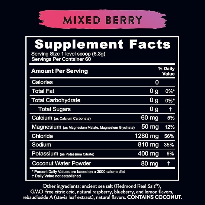 REDMOND Re-Lyte Hydration Electrolyte Powder Mix (Mixed Berry) 30 Stick Pack