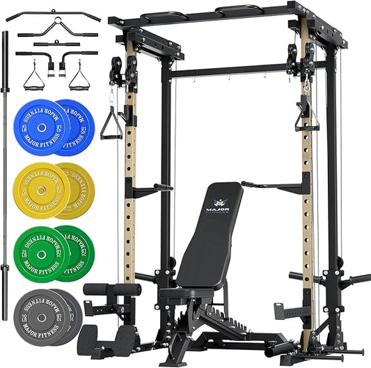 MAJOR FITNESS Drone3 Power Rack, Multi-Function Home Gym Squat Rack with Pull-Up Bar, Cable Crossover & J-Hooks, Heavy-Duty Steel Frame for Maximum Stability & Strength Training