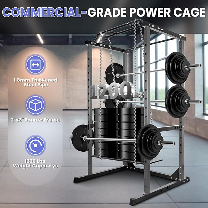 81.5 in Gym Equipment for Home, Squat Rack Power Cage with 14 Gears, 1200 Lbs Capacity Squat Rack, Perfect for Home Gym Fitness