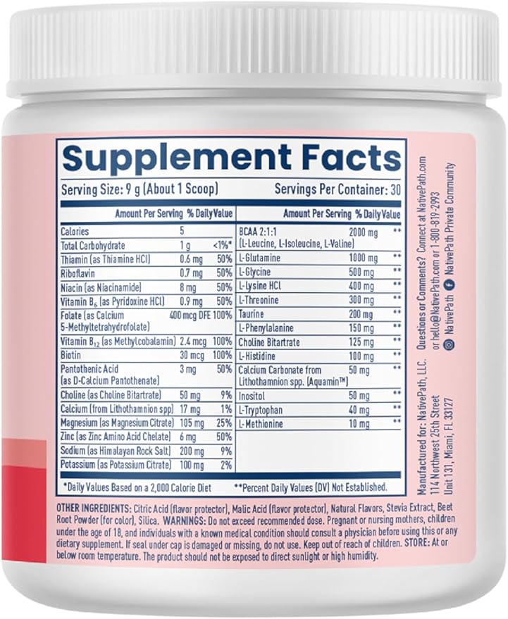 NativePath Native Hydrate, Zero Sugar, Electrolytes Powder with BCAAs, Mixed Berry Hydration, Keto & Paleo Friendly, 30 Servings