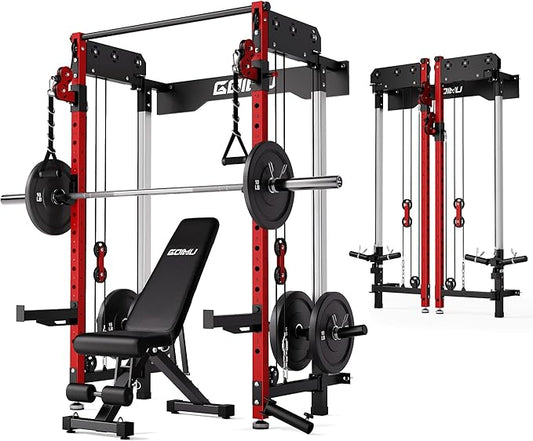 WM3-V4 Folding Squat Rack, Wall Mounted Power Rack with Dual Independent Pulley System, Functional Trainer with 5 Adjustable Function Modes for Space Saving