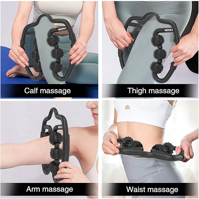 Cellulite Massage Tool Muscle Roller - Deep Fascia Massager & Dimpled Skin Remover for Legs, Thighs & Buttocks - Anti-Cellulite Roller, Smooth Skin, Pain Relief(Black - 6 Wheel)