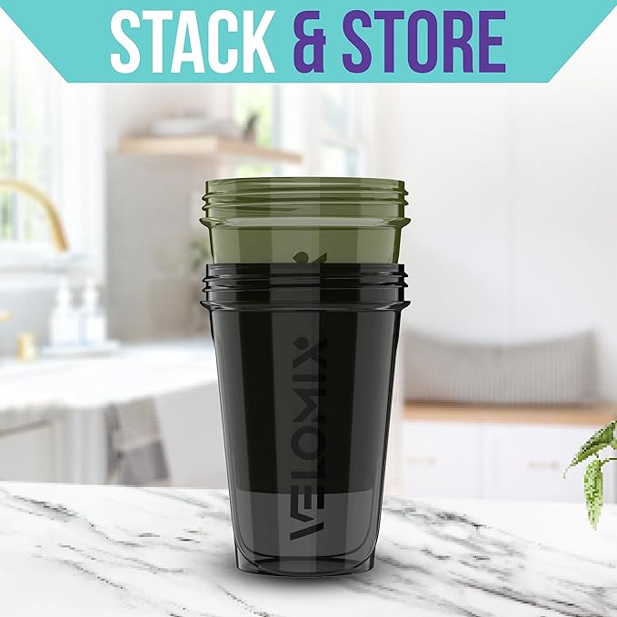 VELOMIX -2 Pack- 20 oz Protein Shaker Bottles for Protein Mixes - 2x Wire Whisk | Leak Proof Shaker Cups for Protein Shakes and Pre Workout | Protein Shaker Bottle Pack (Green/Black)