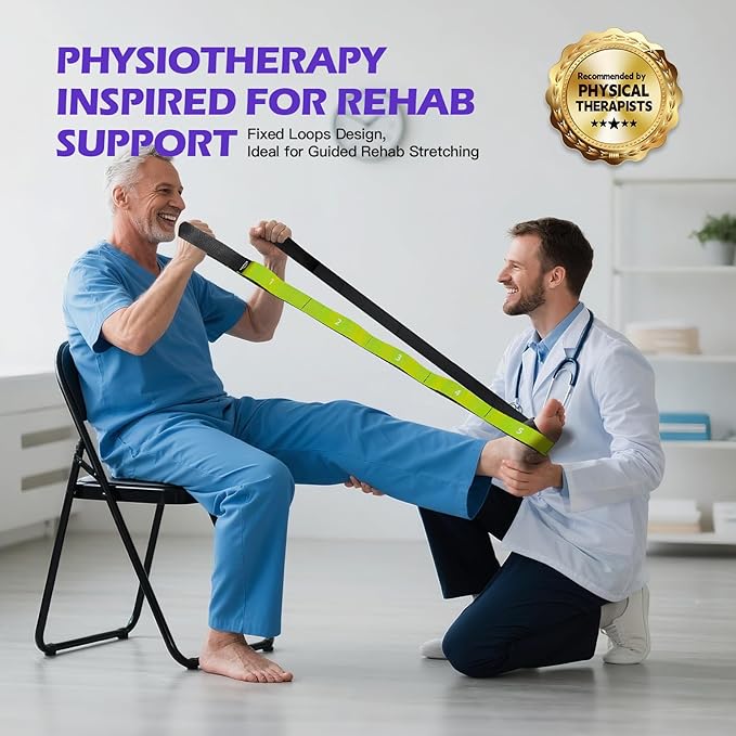 ROSAPOAR Stretching Strap with Loops - Non Elastic Yoga Straps for Physical Therapy, Durable Stretch Bands for Exercise, Flexibility Training, Hamstring & Leg Stretcher, Yoga/Pilates/Gymnastics