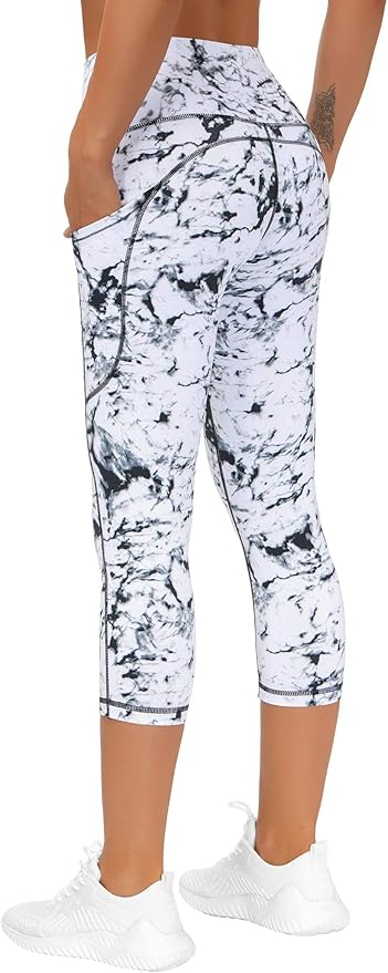 THE GYM PEOPLE Thick High Waist Capris Yoga Pants with Pockets, Tummy Control Workout Running Yoga Leggings for Women