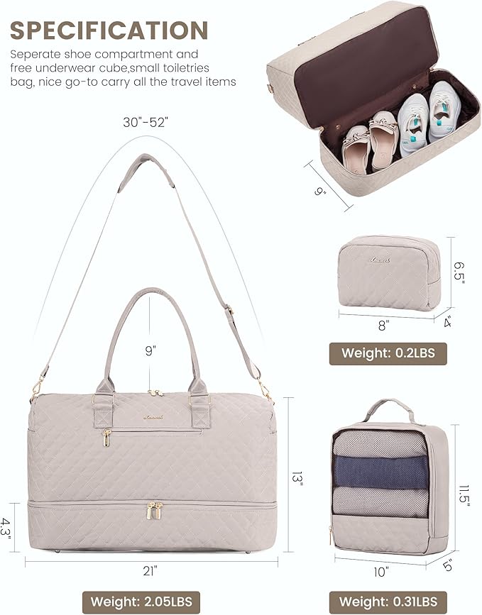 LOVEVOOK Travel Duffle Bag for Women, Weekender Overnight Bag with Shoe Compartment, Carry on Bag with Toiletry Bag, Gym Duffel Bag with Wet Pocket, Hospital Bags for Labor and Delivery 3 Pcs Set