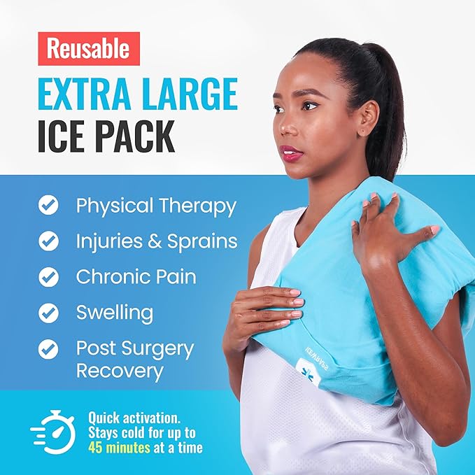 ICEWRAPS 12"x21" Extra Large Reusable Ice Pack with Soft Fabric Cover - Multipurpose Flexible Cold Therapy Clay Ice Packs for Knee and Back Swelling, and Chronic Pain Relief, Adjustable Cold Pack