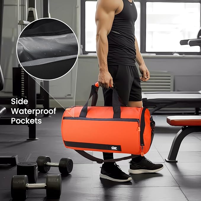C&F BOGMOST Small Travel Duffel Bag,Compact Sports Small Gym Bag with Shoes Compartment,Lightweight Duffel Bag for Men & Women,Personal Item Travel Bag Weekender Bags for Travel Sports Gym -Tangerine