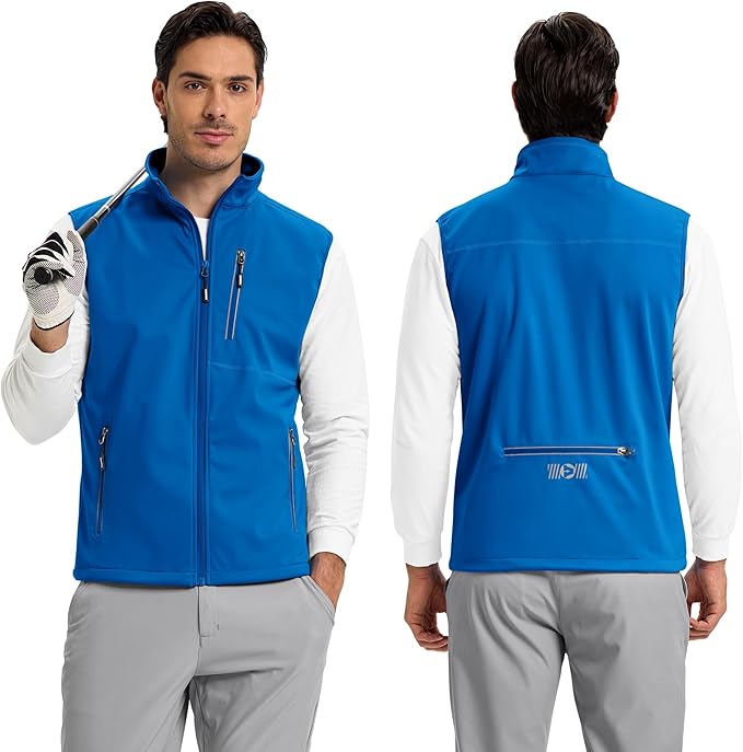 Outdoor Ventures Men's Windproof Softshell Vest Outerwear Lightweight Sleeveless Jacket for Running Golf Hiking Travel