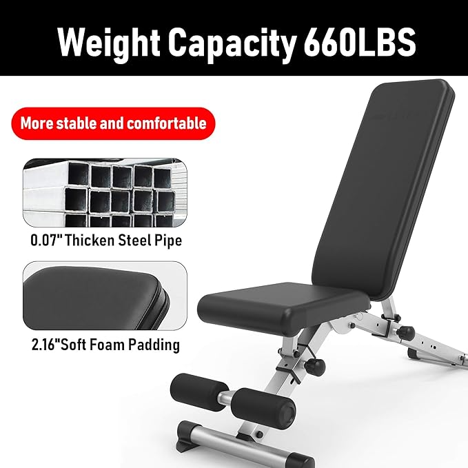 leikefitness Adjustable Weight Bench Foldable Workout Exercise Bench with Automatic Lock for Upright Incline Decline and Flat Full Body Exercise