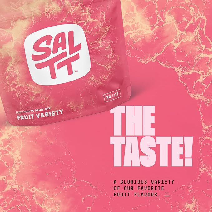 SALTT Electrolytes Powder Packets, Fruit Variety Pack (30 Packets) - Magnesium, Potassium, Sodium, Trace Minerals - Vegan, Sugar Free, Gluten Free - Travel Essentials - Made in USA
