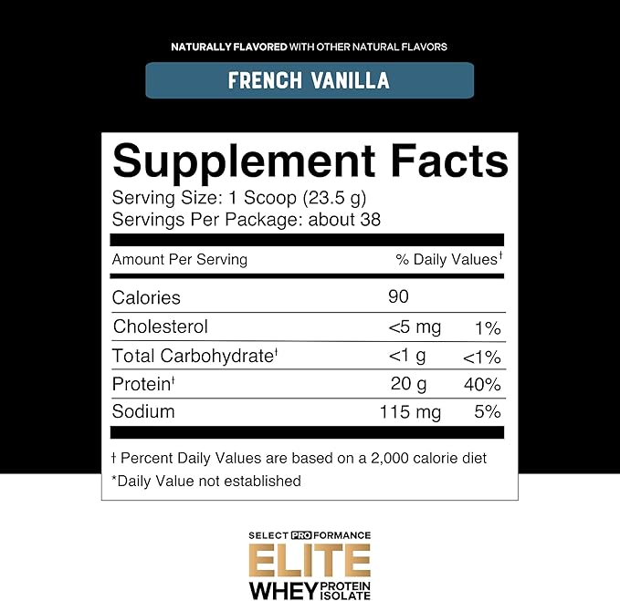 Silver Star Nutrition Select Proformance Elite Whey Protein Isolate Powder, French Vanilla, NSF Certified, No Added Sugar, 20g of Protein per Serving, 38 Servings, 2 Lbs