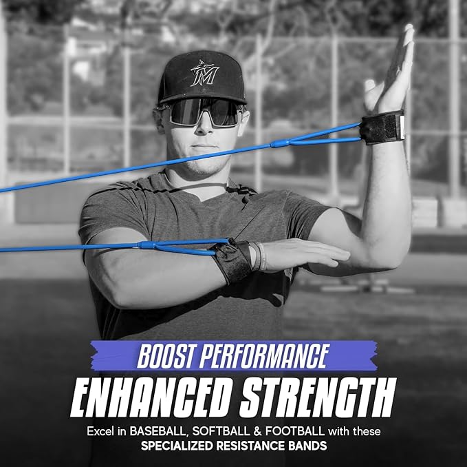 BB Bands Baseball Softball Resistance Training Bands - Arm Strength, Pitching Conditioning Equipment, 3 Strengths (Youth, Adult, Heavy), 7 Colors, Includes Anchor Strap, Door Mount, Bag, Workout Guide