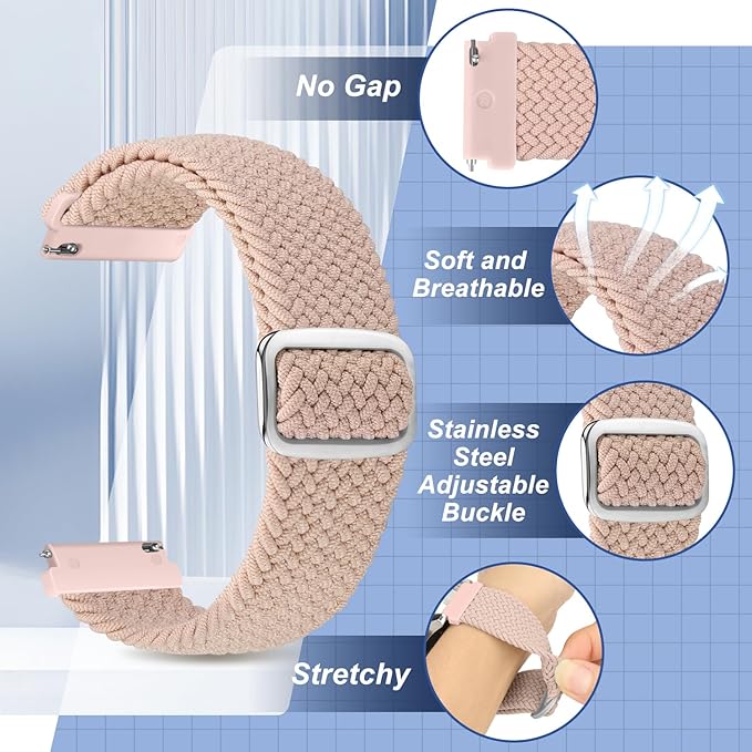 2 Pack Quick Release Braided Bands - 18mm 19mm 20mm 22mm 24mm Solo Loop Adjustable Soft Band for Women Men