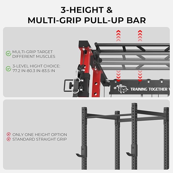 Mikolo Power Cage, 1500lbs Power Rack with LAT PullDown and Cable Crossover System, Squat Rack with Pulley System, Weight Cage for Home Gym with Training Attachments