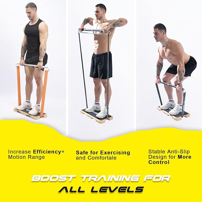 Resistance Band Workout Footplate - Wood Exercise Platform with Non-Slip Surface for Band Training, Stretching, and Full-Body Home Gym