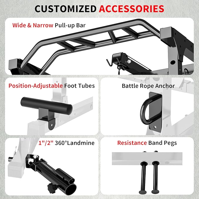 JEEKEE Power Cage,2000lbs Multi-Function Squat Rack, 2000lbs Power Rack with Cable Crossover System and 20+ Attachments