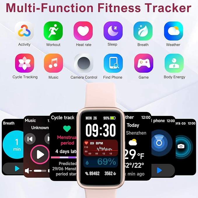 Fitness Tracker,Smart Watch with 24/7 Heart Rate Blood Oxygen Sleep Monitor,1.47" HD Touchsreen with Step & Calorie Counter 100+ Sport Modes Health Activity Trackers for Men and Women (Pink)