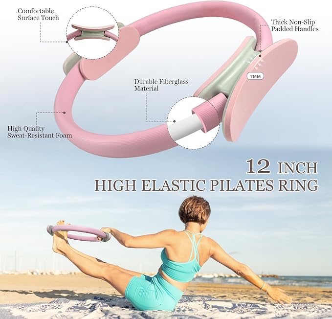Pilates Equipment Kit for Home Workout, Pilates Ring and Ball Set with 2.2lb *2 Dumbbells, Fabric Resistance Bands, Tape Measure, Bag, Pilates Essentials Accessories for Women Yoga