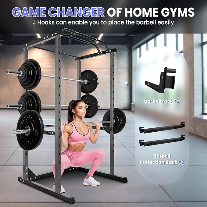 81.5 in Gym Equipment for Home, Squat Rack Power Cage with 14 Gears, 1200 Lbs Capacity Squat Rack, Perfect for Home Gym Fitness