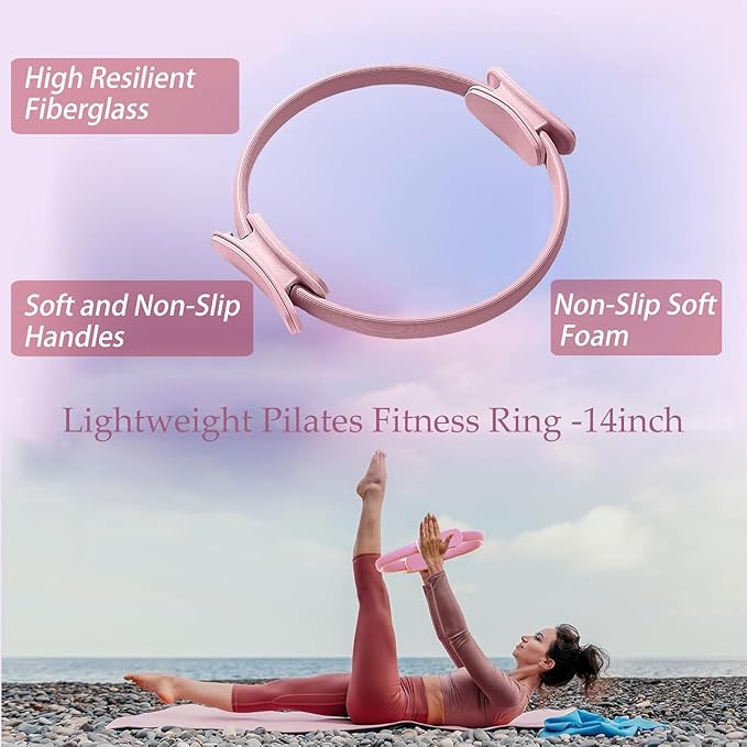Pilates Ring Essentials Kit for Women, Styled in Soft Macaron Creams - Yoga Exercise Equipment Set for Home Workouts with Magic Circle, Mini Ball & Accessories - Fitness Ring Set for Beginners