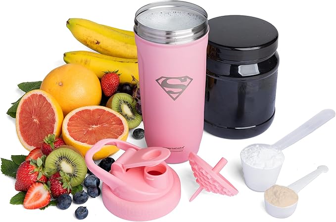 Smartshake DC COMICS Reforce Stainless Steel Protein Shaker Bottle 900 ml | 30 oz - Leakproof Screw-on Lid - BPA Free – Unisex - Non Insulated - Supergirl Logo