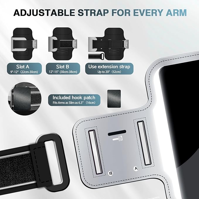 PORTHOLIC 2025 Running Armband Water Resistant Sports Phone Holder Case with Extension Strap, Key Card Slot Up to 6.9" Phone for iPhone 17/16/15/14/13 Plus Air Pro Max XR/XS, Galaxy S25/24/S10