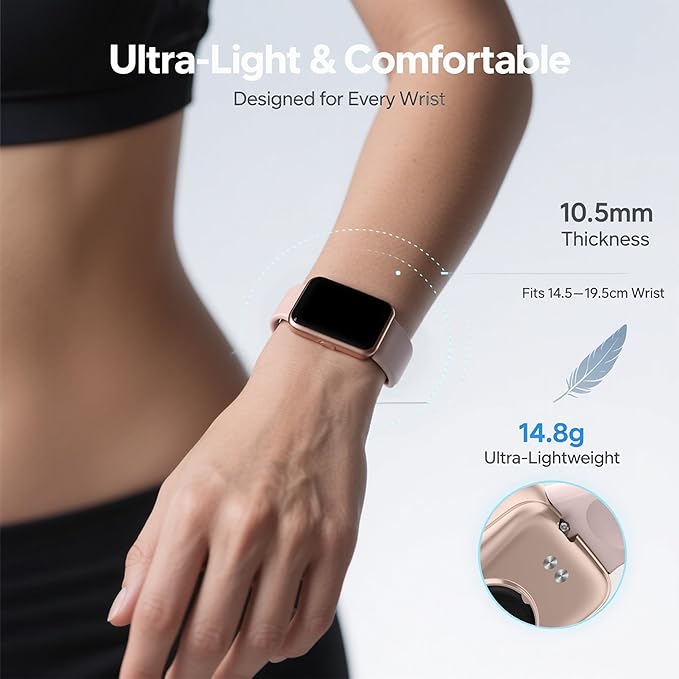 Fitness Tracker Watch for Women & Men, 1.47" HD with Bluetooth, 24/7 Heart Rate & Blood Oxygen Monitor, Sleep & Step Counter, 100+ Sports Modes, IP68 Waterproof, Compatible with Android iOS Pink