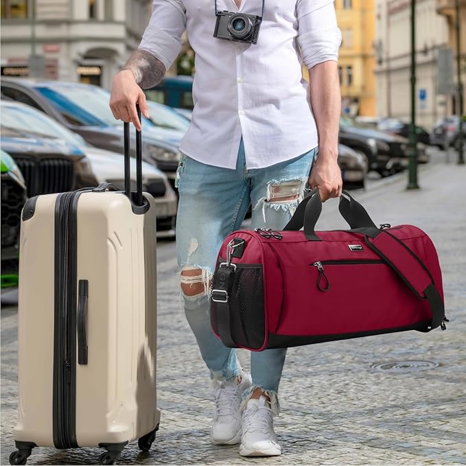 TOPDesign Gym Bag for Women & Men, Unisex Duffel Bag with Shoe Compartment & Wet Pocket for Travel Sports Gym (L Red)