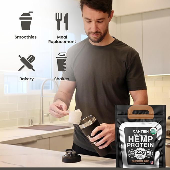 Organic Hemp Protein Powder, Plant Based and Vegan Protein Shake, Lactose and Dairy Free, Gluten Free, Clean and Natural- Chocolate (1 Serving)